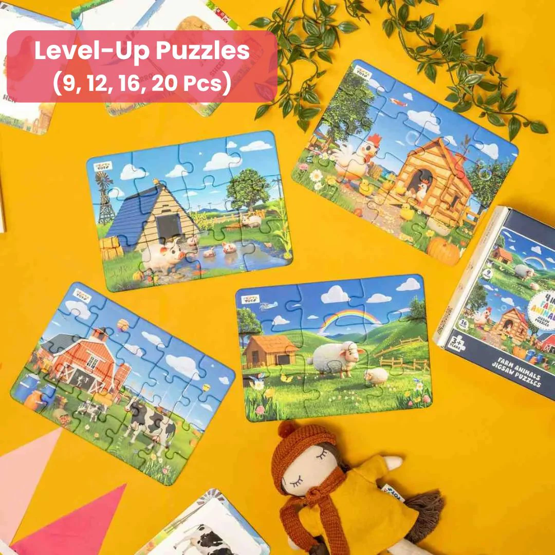 Farm Animals - 4 in 1 Level Up & Learn Jigsaw Puzzle (9 Pcs - 20 Pcs) - Image 3