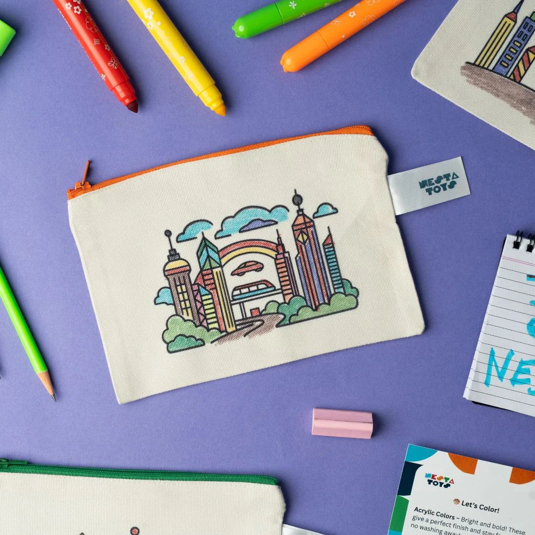 DIY Coloring Cotton Pouch for Kids (Set of 4) – Robots and Future Tech - Image 8