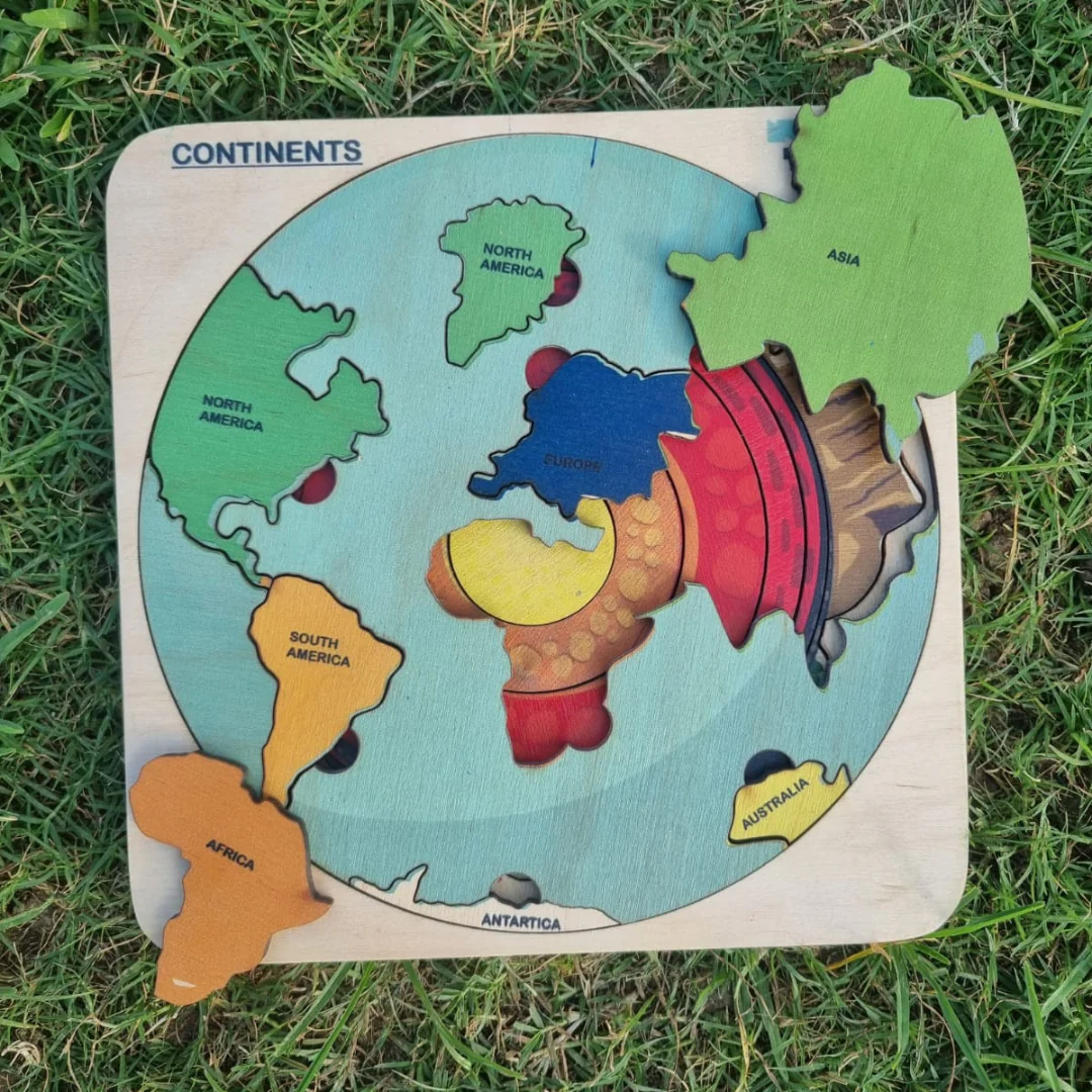 NESTA TOYS - World Map with Continents & Earth Core | Geography Puzzles for Kids | Montessori Wooden Puzzle - Image 4