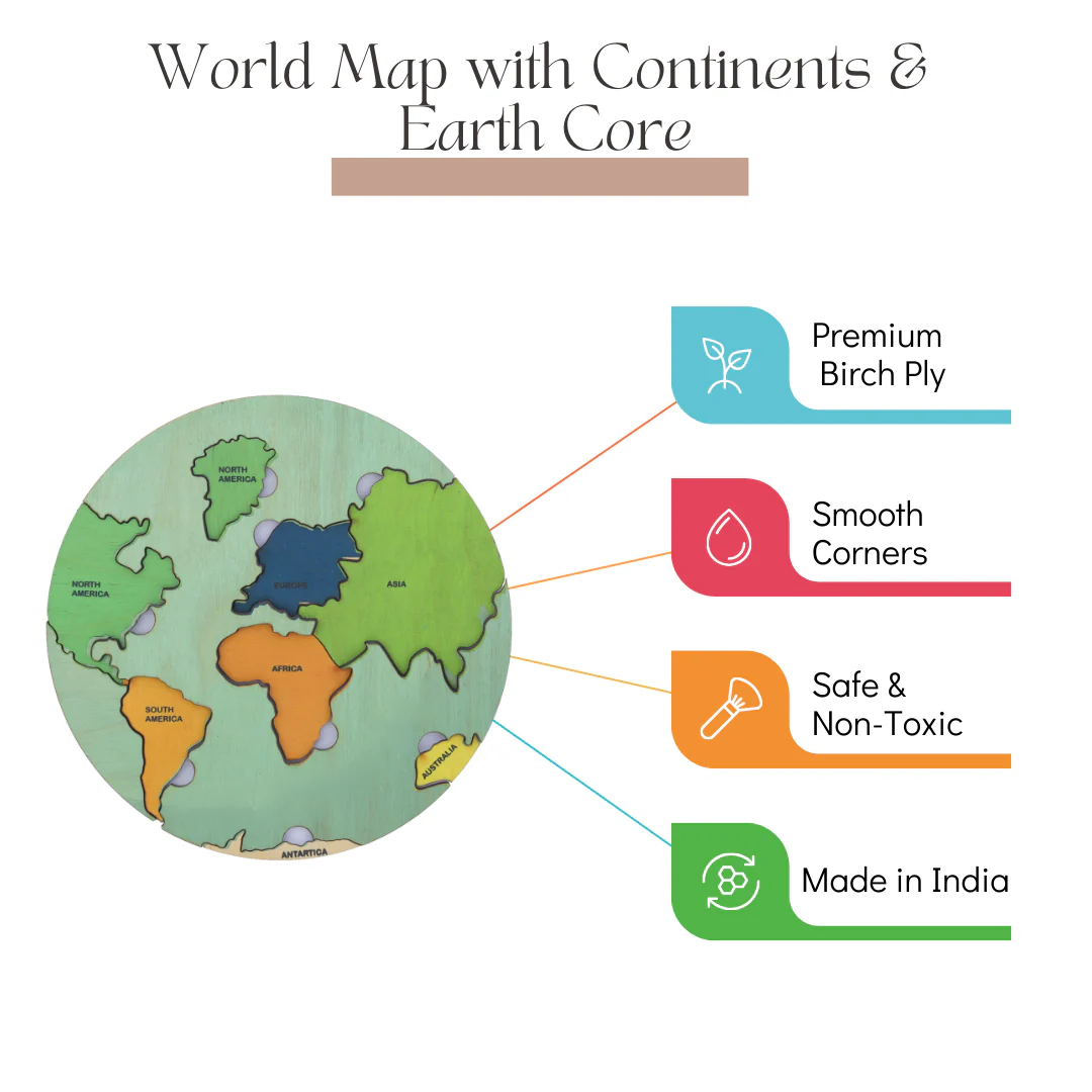 NESTA TOYS - World Map with Continents & Earth Core | Geography Puzzles for Kids | Montessori Wooden Puzzle - Image 5