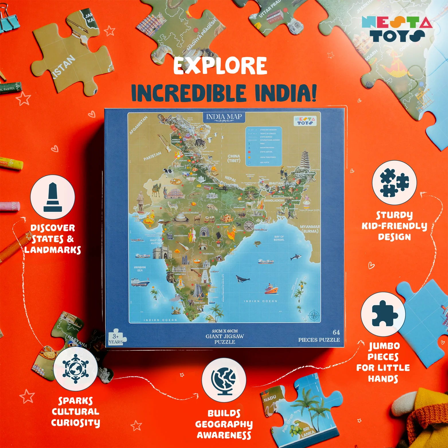 India Map Jigsaw Puzzle (64 Pcs) - Image 3