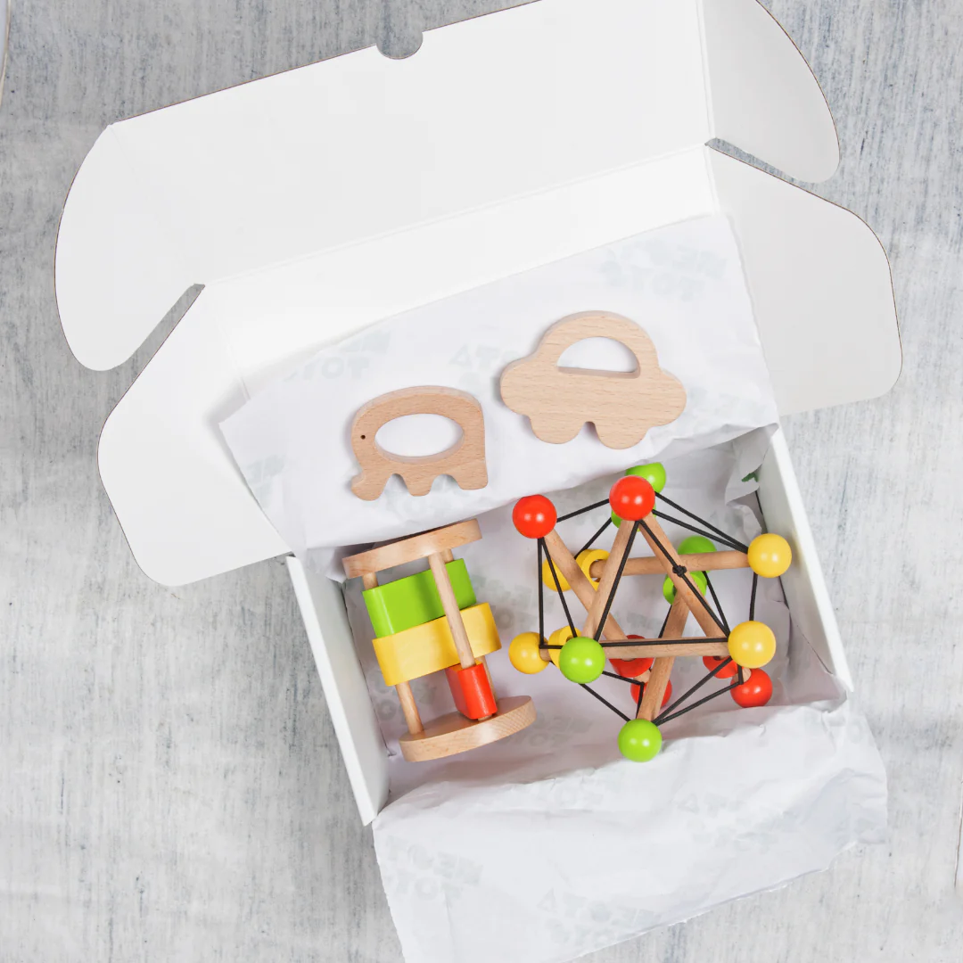Newborn Gift Set – Skwish Rattle, Clacker Rattle & Wooden Teethers - Image 4