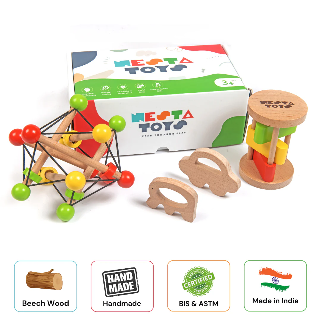 Newborn Gift Set – Skwish Rattle, Clacker Rattle & Wooden Teethers - Image 6