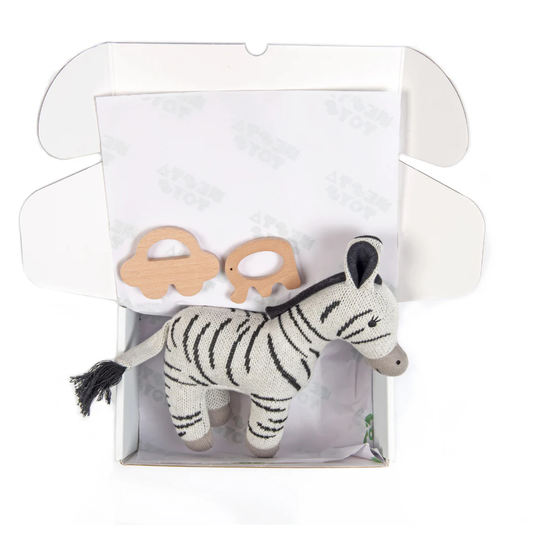 Newborn Gift Set - Zippy the Zebra, Wooden Elephant & Car Teether - Image 5