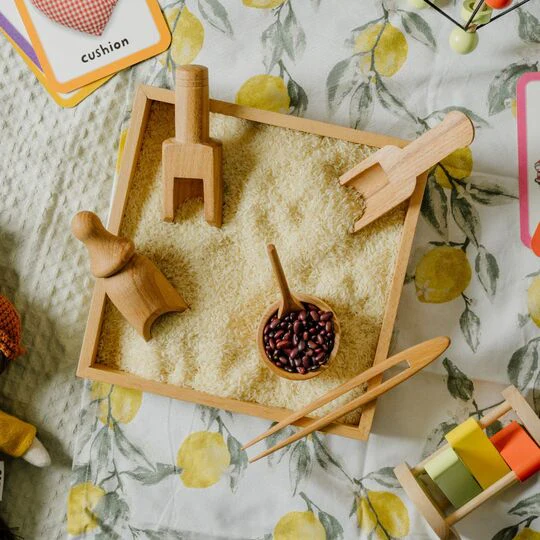 Sensory Wooden Bin Tools with Montessori Tray (7 Pcs) - Image 10