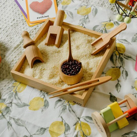 Sensory Wooden Bin Tools with Montessori Tray (7 Pcs) - Image 11