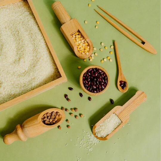Sensory Wooden Bin Tools with Montessori Tray (7 Pcs) - Image 4