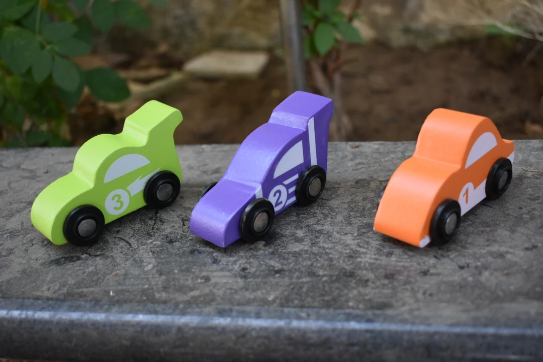 Wooden Car (3 Pcs) - Green, Orange, Purple - Image 3