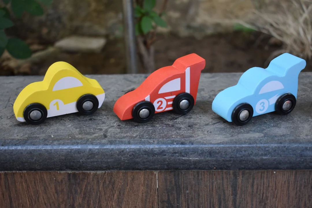 Wooden Car (3 Pcs) - Sky Blue, Yellow, Red - Image 4