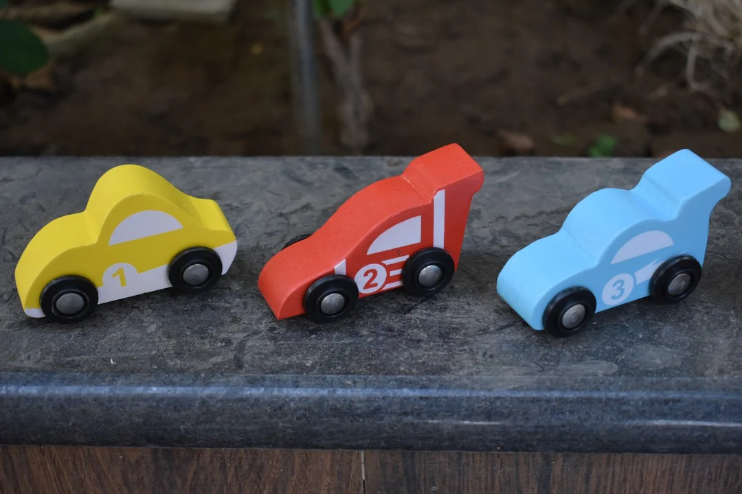 Wooden Car (3 Pcs) - Sky Blue, Yellow, Red - Image 5