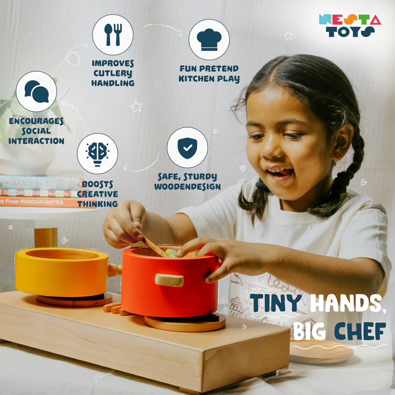 Wooden Gas Stove and Cooking Set Toy (10 Pcs) - Image 3