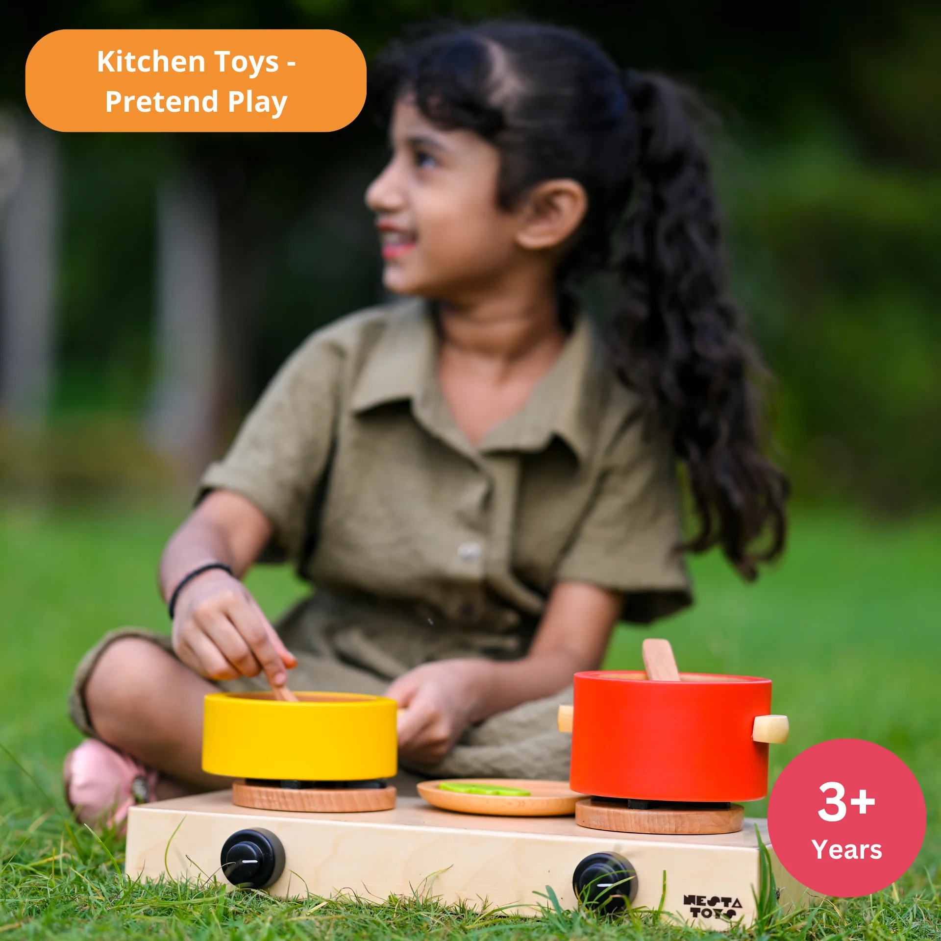 Wooden Gas Stove and Cooking Set Toy (10 Pcs) - Image 7