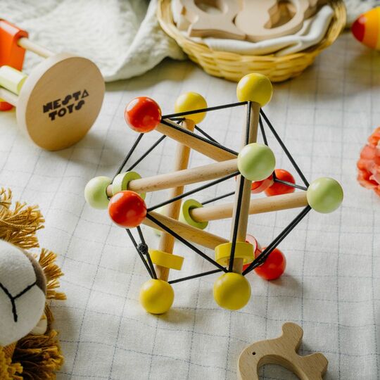 Skwish Wooden Baby Rattle | Teether Grasping Activity Toy - Image 3