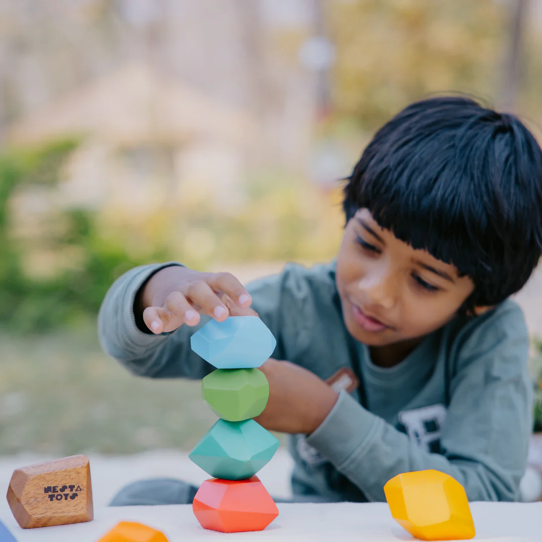 Wooden Stone Balancing Blocks |  Rainbow Stacking Sensory Toy (8 Pcs) - Image 3