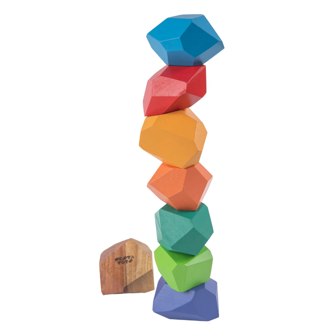 Wooden Stone Balancing Blocks |  Rainbow Stacking Sensory Toy (8 Pcs) - Image 8